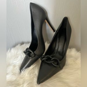 Karl Lagerfeld black chain stiletto leather high heels